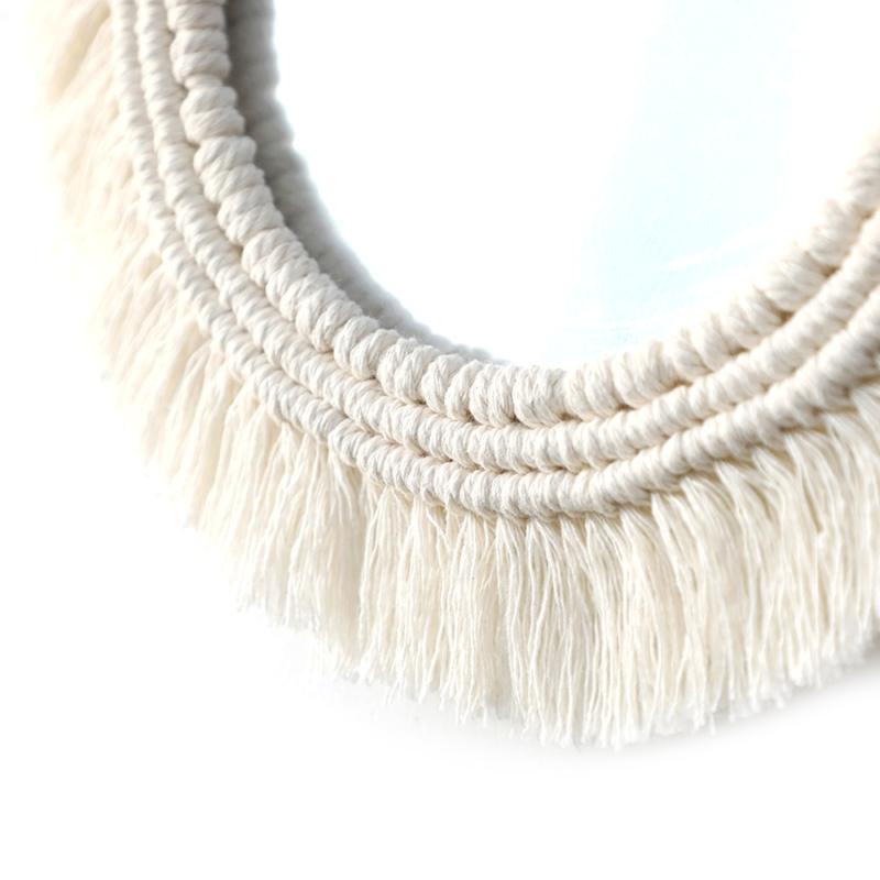Bohemian Wall Mirror Macrame Fringes Tapestry Round Hanging Mirrors for Bedroom Apartment Entryways Home Decorations