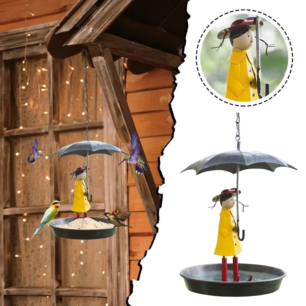Bird Feeder Metal Bracelet Girl And Umbrella Bird Feeder Metal Handicraft Garden Decoration Pendant