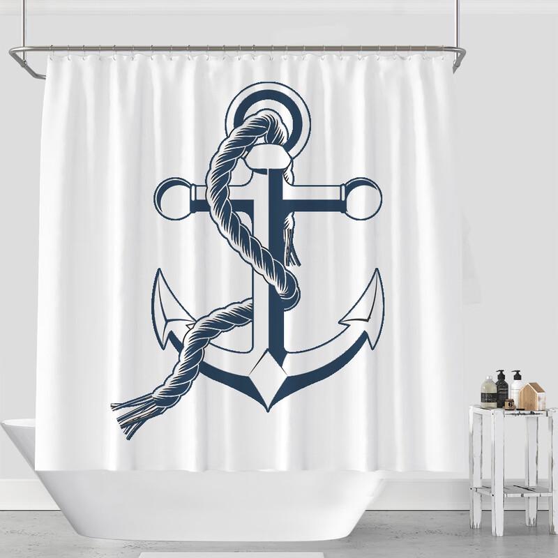 Vattentät duschdraperi med maritim ankare och medelhavsmotiv