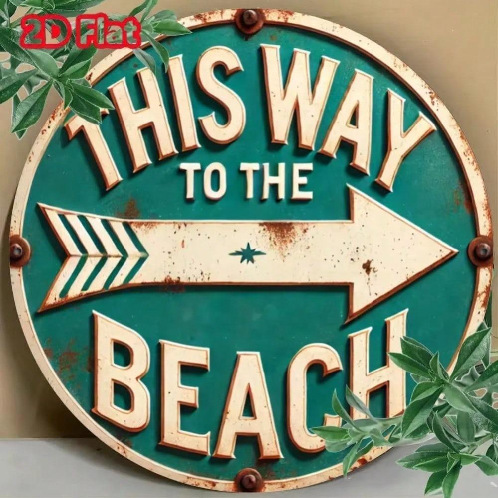 Vintage Beach Iron Sign Round Metal Wall Art Home Decor