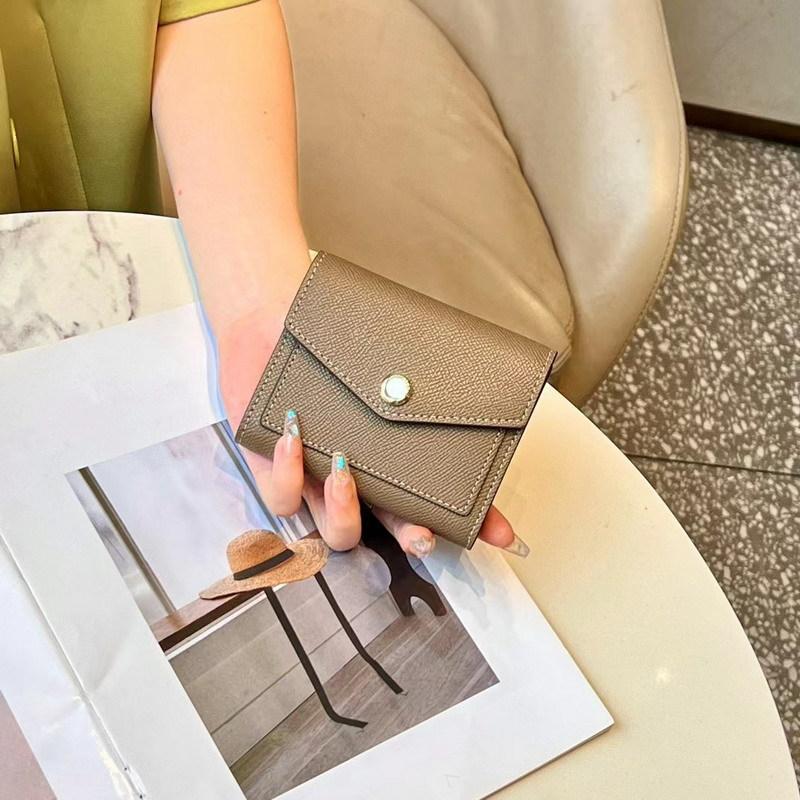New Palm Patterned Cowhide Color Blocked Short Three Fold Wallet Genuine Leather Wallet Color Matching Leather Clip Color Blocking Card Bag