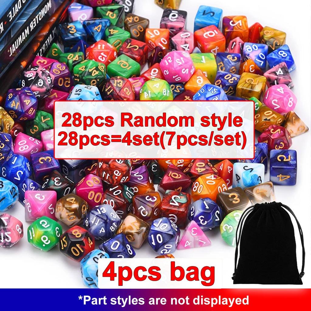 28-Piece Polyhedral DND Dice Set (4 x 7-Die Sets) - RPG Tabletop Game Accessories with Black Drawstring Pouch ZSY