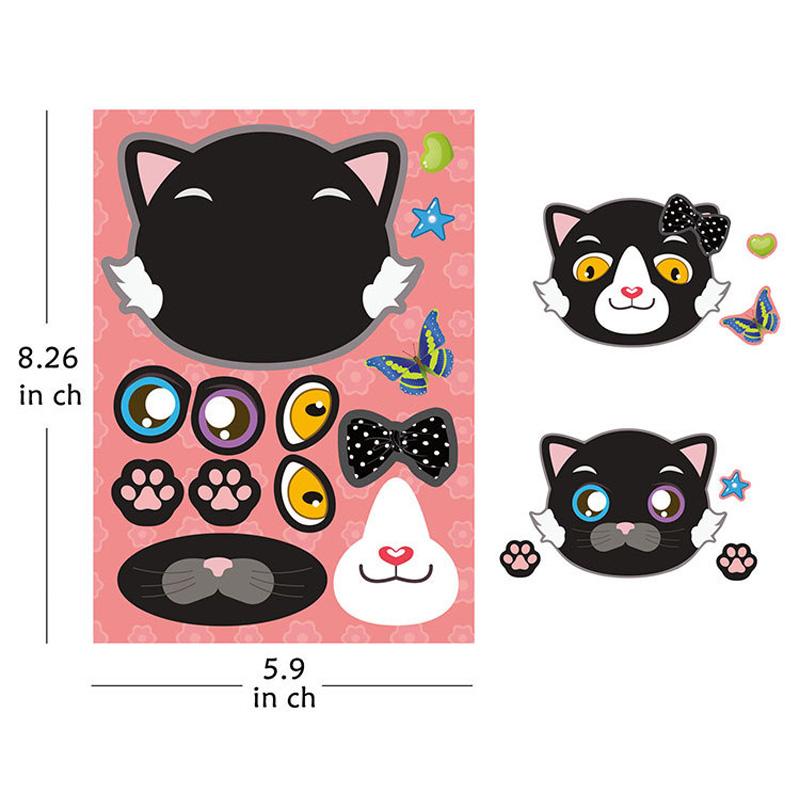 6 Sheetsset Children Creative Diy Stickers Funny Make A Cat Face Makeup Game Assemble Craft Sticker Kids Gift