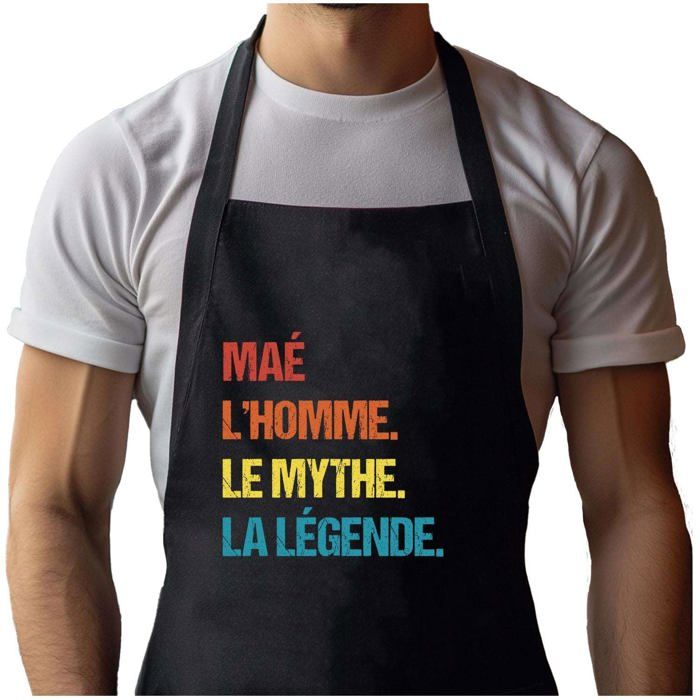 Tablier de cuisine - Malo Mythe Légende Vintage - Noir - Coton résistant - Impression bretonne