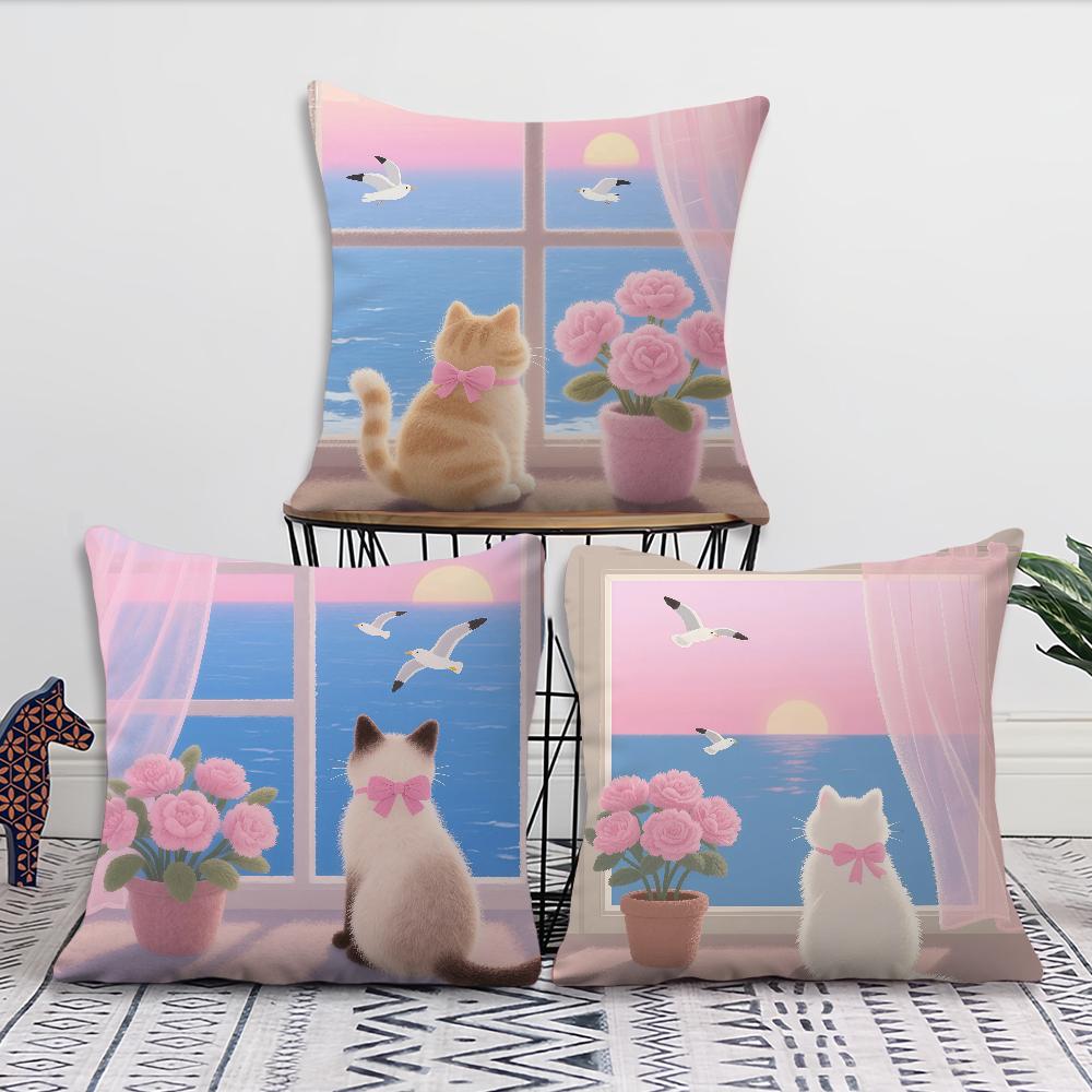 Cartoon Pink cat Kitten Cute cushion cover Pillow Cover Decoration Room Home Sofa living Office Car Nordic Simplicity