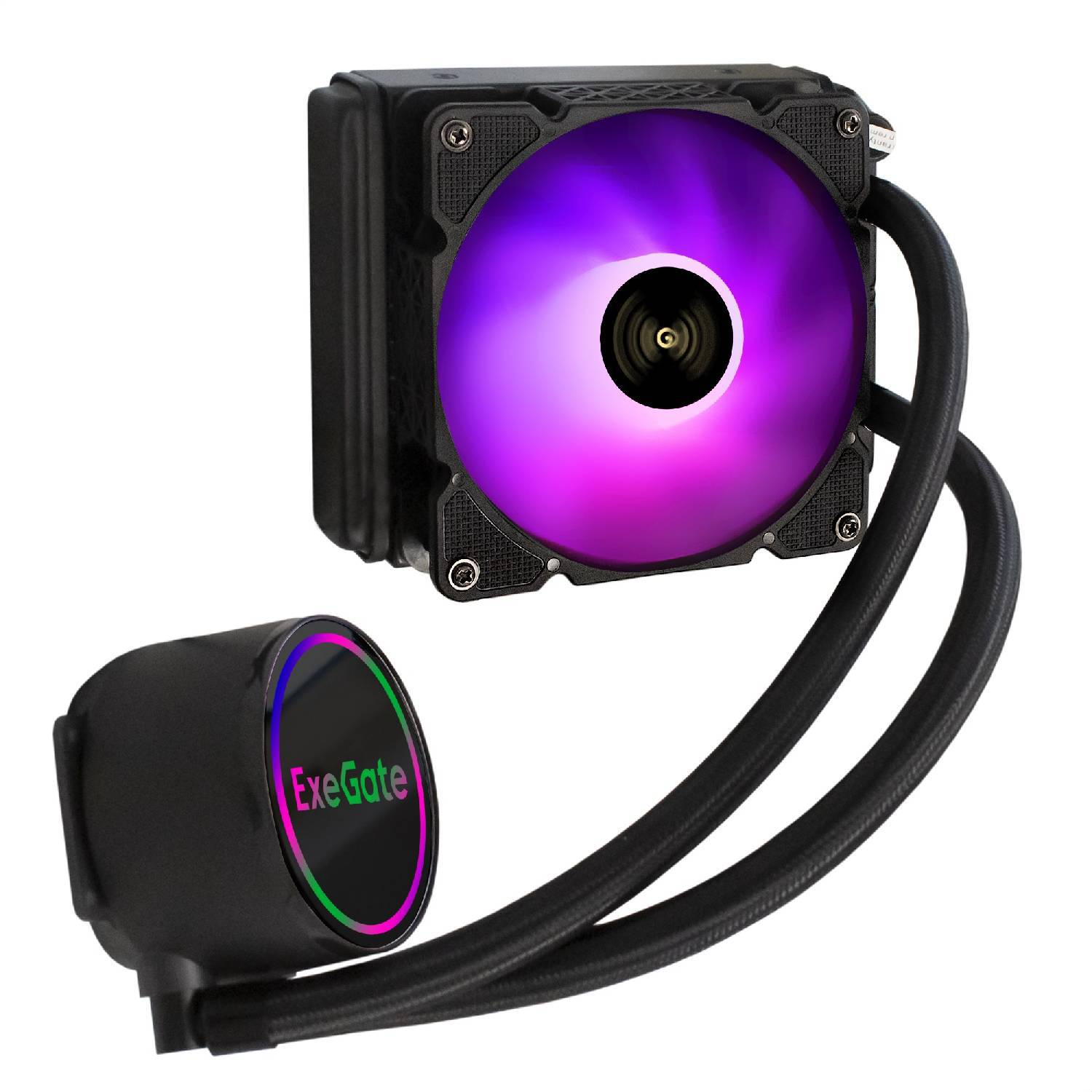 

Комплект водяного охлаждения Exegate Blackwater-120 pwm RGB RGB Подсветка Tdp 150 Вт PWM 800-2000 об/мин 11-27 дБ Черный цвет Коробка