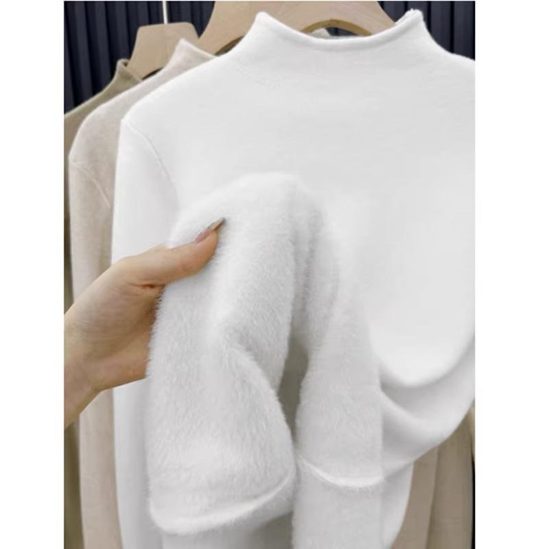 Roční výběr: Krémový pletený top s polovičním vysokým límcem a dlouhým rukávem - Všestranný dámský svršek pro podzim/zimu