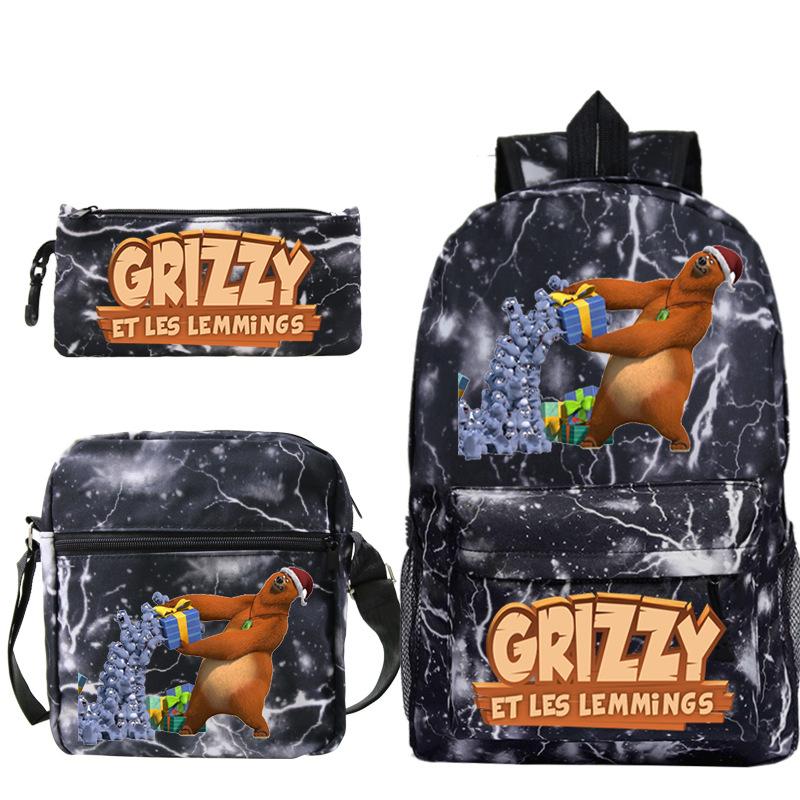 Printed primary and secondary school students backpack shoulder bag pencil bag three-piece combination