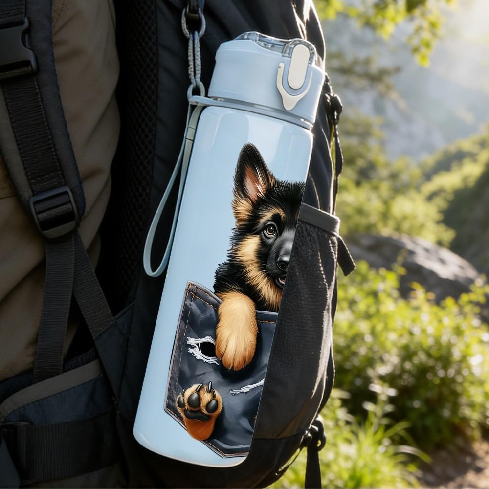 1PC Puppy Denim Pocket Art 750ml Color Plastic Sports Water Bottle Leakproof Flip Straw Lid Suitable for Sports Office Home Use