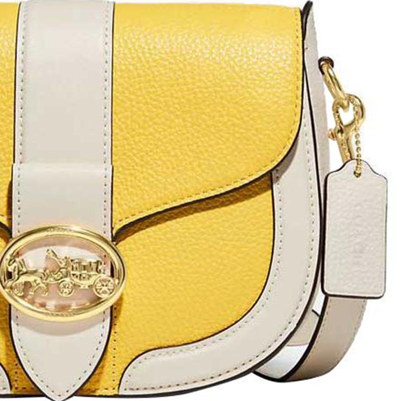 Coach Georgie 21 Color Block Flap Logo Buckle Pebble Leather And Smooth Leather Bag Women Shoulder Bag Yellow White C8296-IMTV3