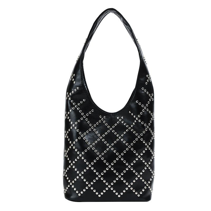 Borsa Secchiello Stile Punk per Donna in Materiale PU con Borchie per Uso Quotidiano