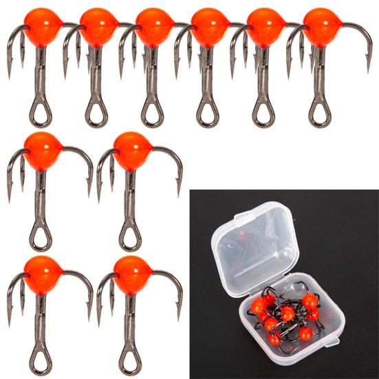 10Pcs/Box Mini Ice Fishing Hook Rust-resistant High Carbon Steel Good Toughness Solid Treble