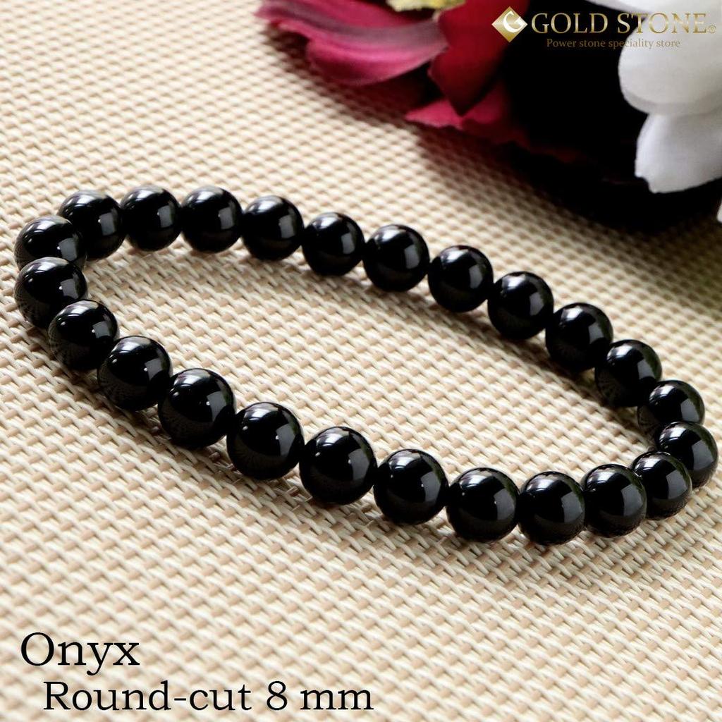 and Onyx and Black Agate Natural Stone Power Stone Inner 14cm Men's Women's Bracelet, 8mm, Circumference Approx.