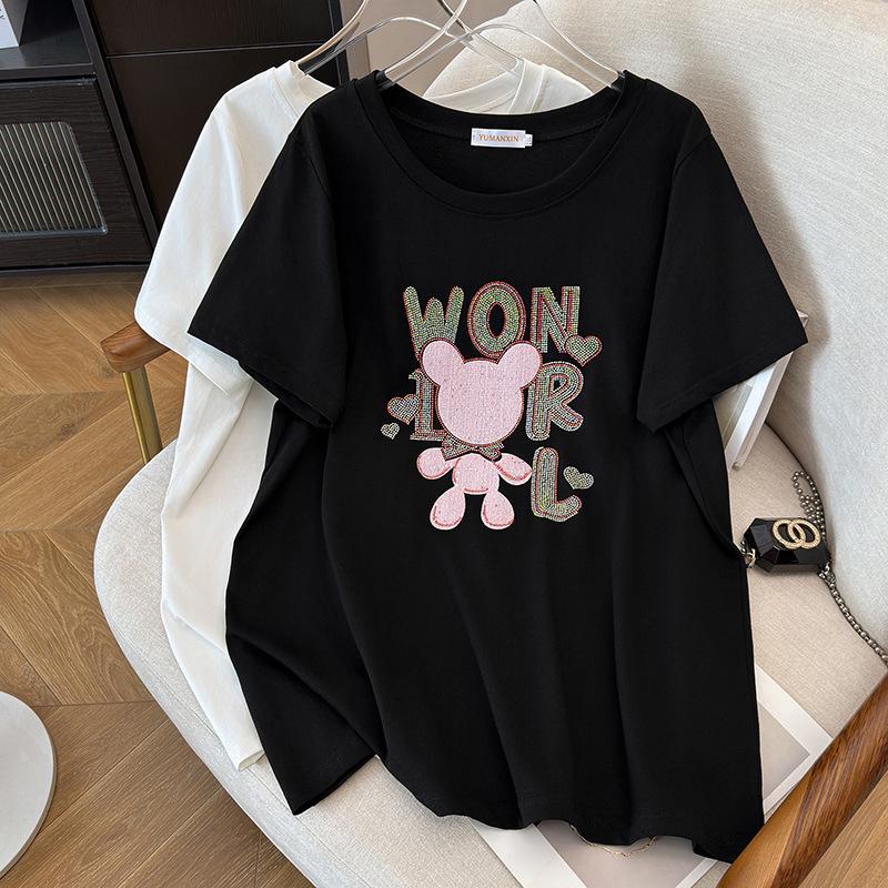 

Plus Size Slimming Short-Sleeve Mid-Length T-Shirt for Women - Round Neck (200/300/350 jin) 2XL белый