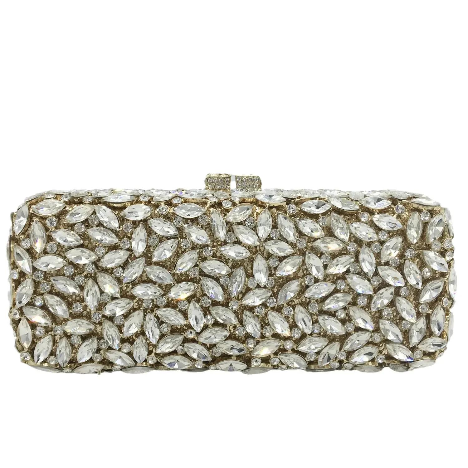 

Boutique De FGG (in stock) Women Silver Crystal Clutch Evening Bags Box Minaudiere Handbag Bridal Purse Wedding Party Clutches Mini Clutch