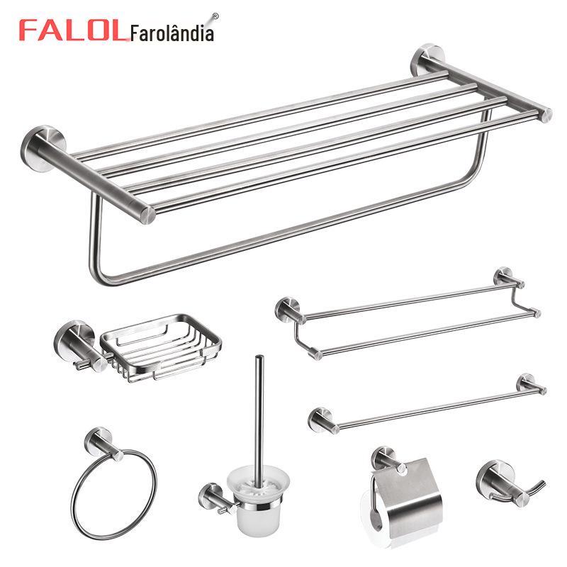 Wall-Mounted 304 Stainless Steel Bathroom Towel Rack and Storage Shelf