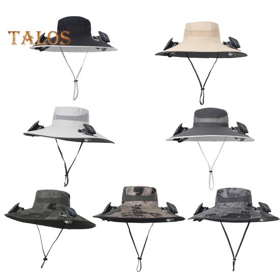 Fisherman Hat Outdoor Fishing Hat with Moisture-Wicking Mesh Design Waterproof Coating Wide-Brimmed Dual-Power Solar Fan Hat