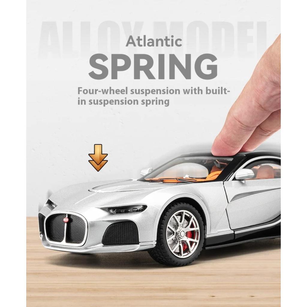 1/24 Bugatti Atlantic Luxus-Sportwagen Legierungsmodell, Simulierter Ton und Licht, Bemalte Innenausstattung, Restaurierte Details, Schreibtisch-Dekorationen
