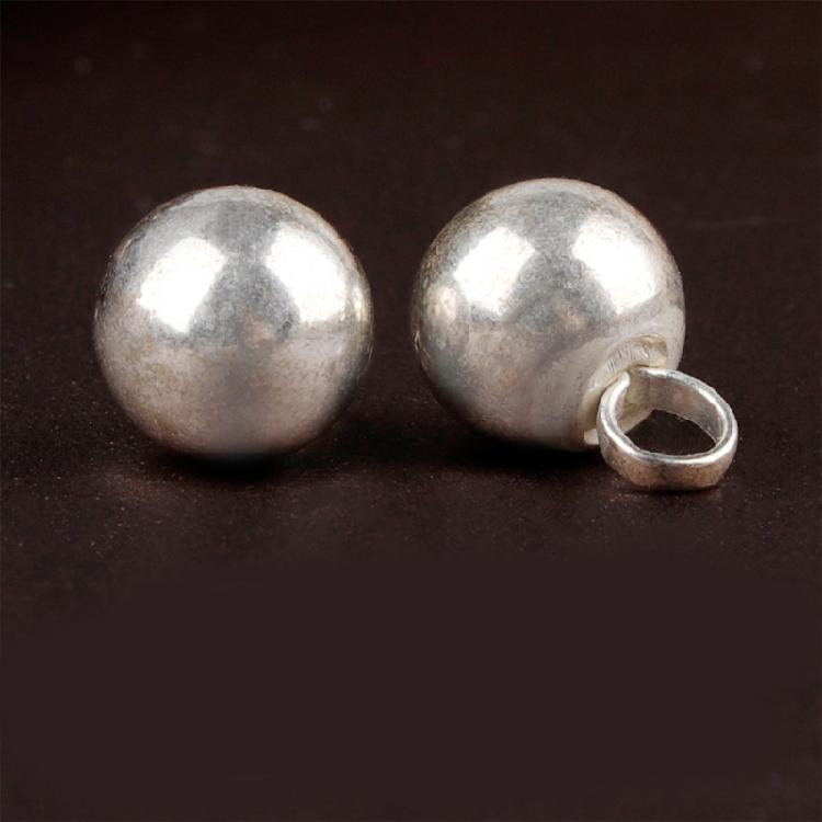 Handcrafting Solid Metal Silvering Bead Button for Chinese Cheongsam Traditional Carved Bead Buckle Clothing Accessories