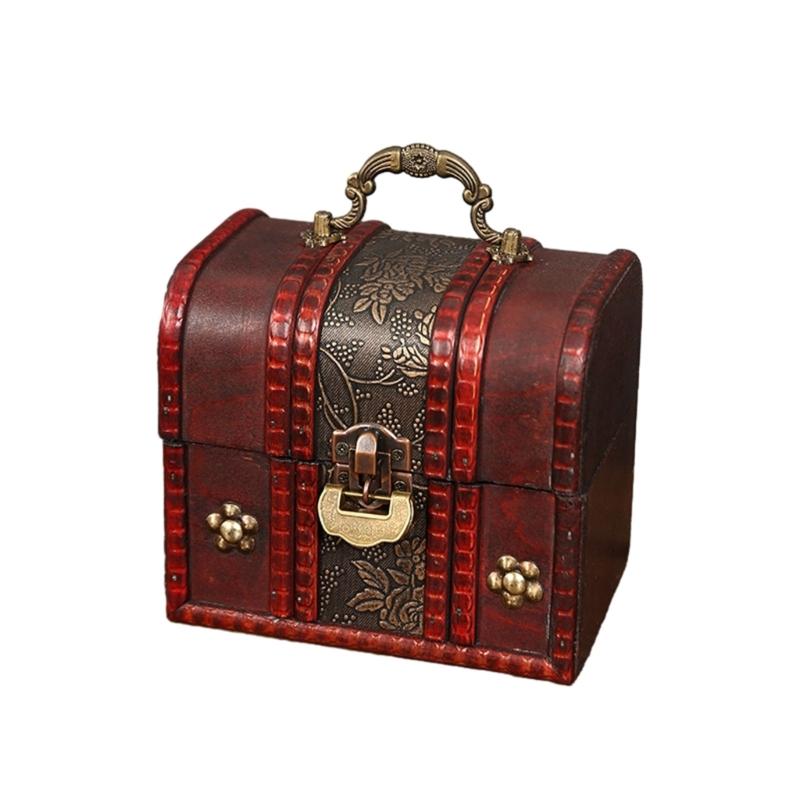 Jewelry Storage Box Treasure Jewelry Container Wood Trinket Holder Jewelry Organizer with Lock Jewelry Display Case Gift
