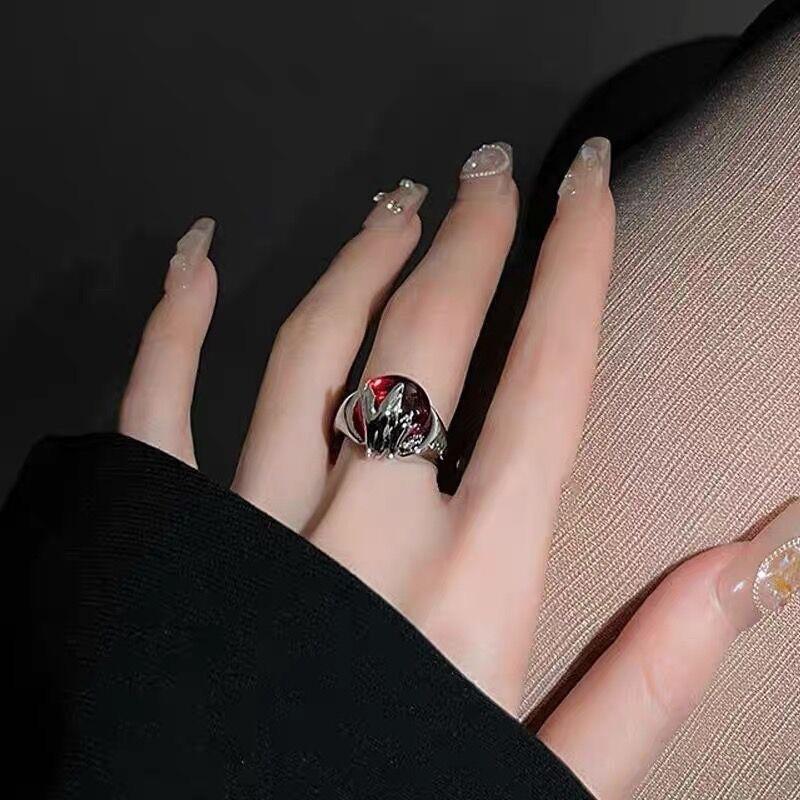

Ретро нерегулярные красные хрустальные стеклянные эстетические кольца для женщин Y2K готическое геометрическое кольцо креативные ювелирные изделия для вечеринок аксессуары