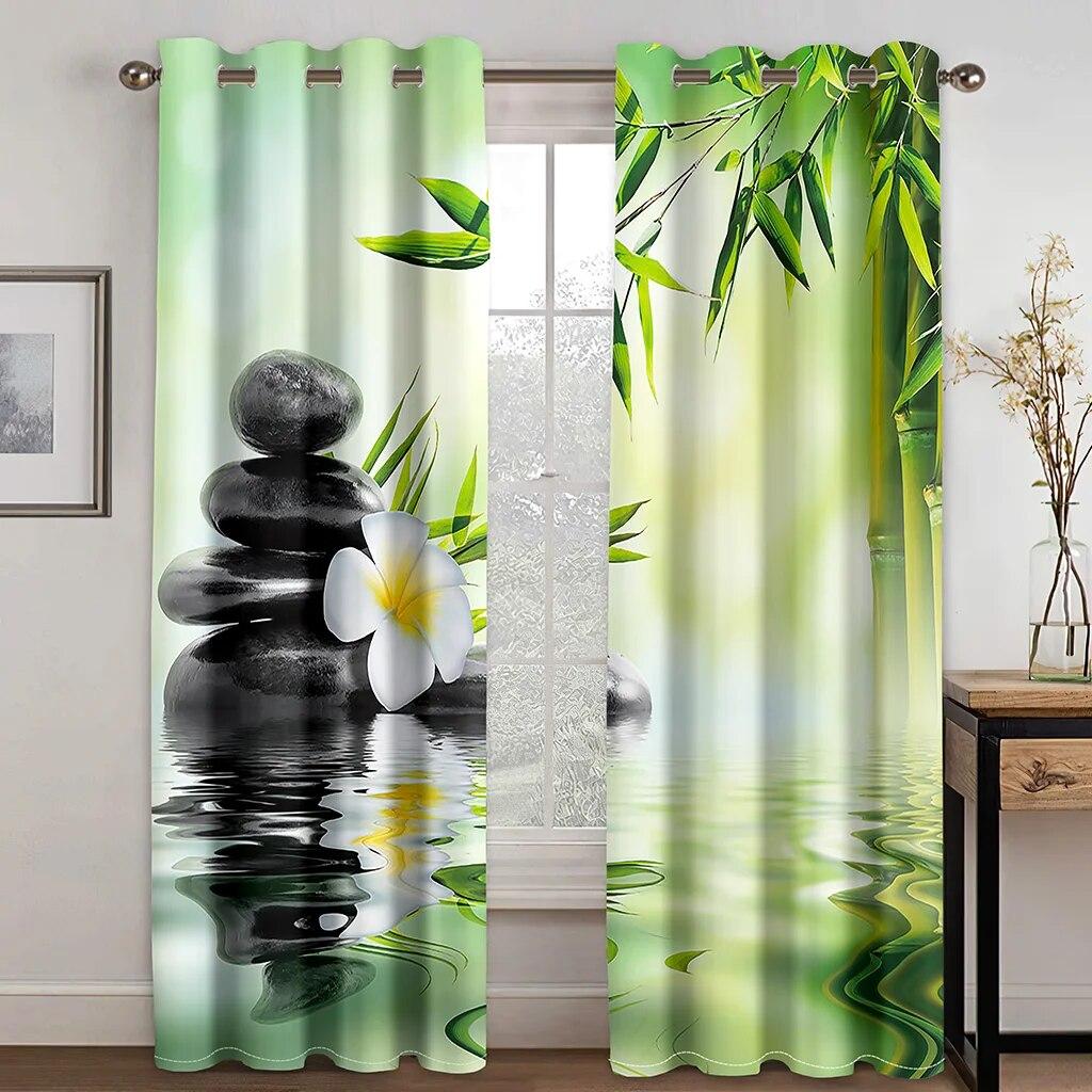 Zen Stones Candle Bamboo Forest Elegant Curtains For Living Room Modern Fashion Window Treatments Curtains