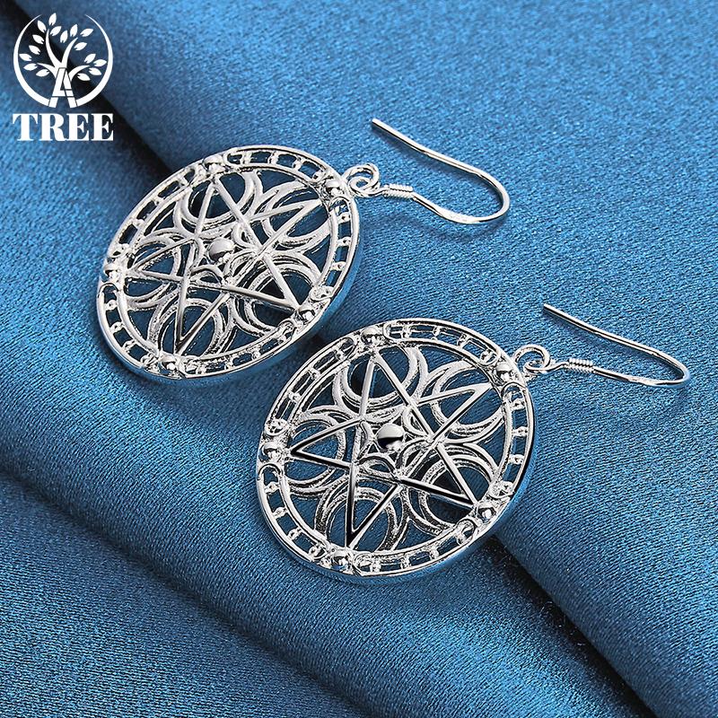 925 Sterling Silver Round Star Pendant Earring Jewelry