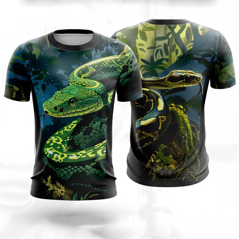 Retro Animal Snake 3D Printed T-shirts Summer Round Neck Fashionable Casual Short Sleeved Men's T-shirts