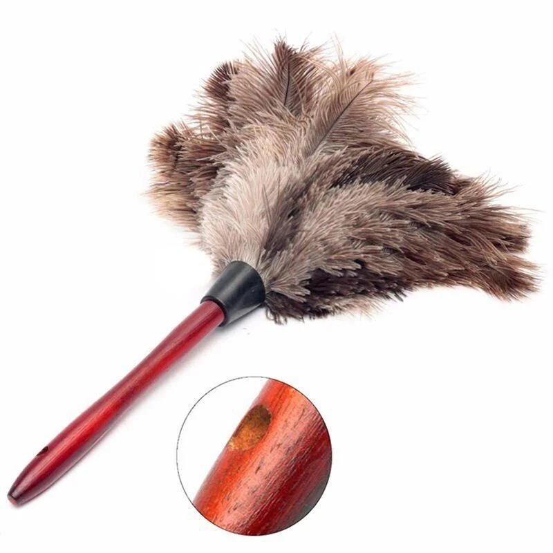 Household Anti-static Ostrich Feather Brush Wooden Handle Duster Dust Removal Tool Car Impurity Cleaning Household Accessories