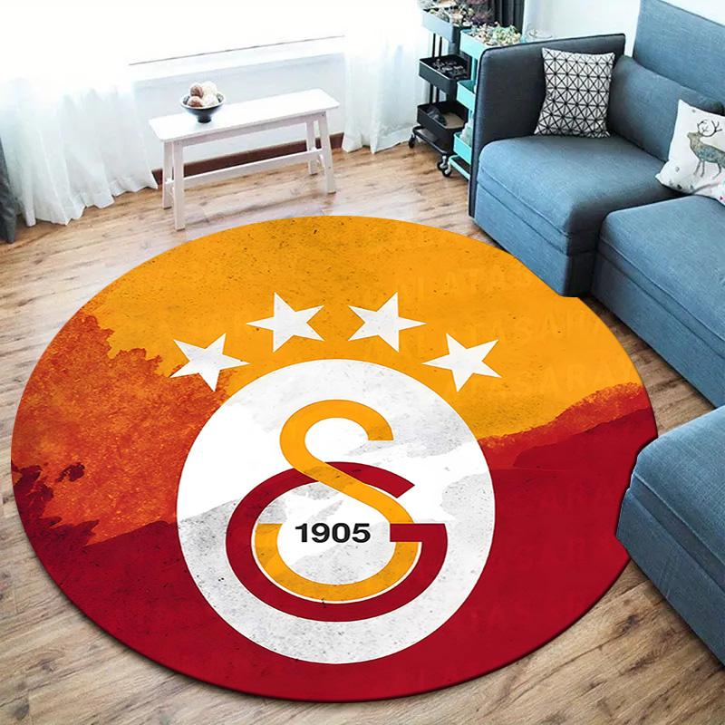 1Pc Galatasaray Football Club Crest Print Round Rug Nonslip Floor Mat For Living Room Bedroom Bathroom Holiday Home Decoration