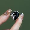 Black Rose Imitation Chalcedony Ring Women Niche Light Luxury Retro Design National Style Literature and Art National Tide