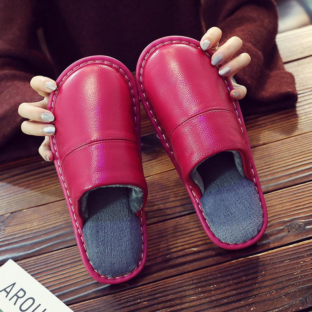 Women's & Men's Genuine Leather Indoor Slippers - Warm Cowhide Cotton, Thickened for Autumn/Winter