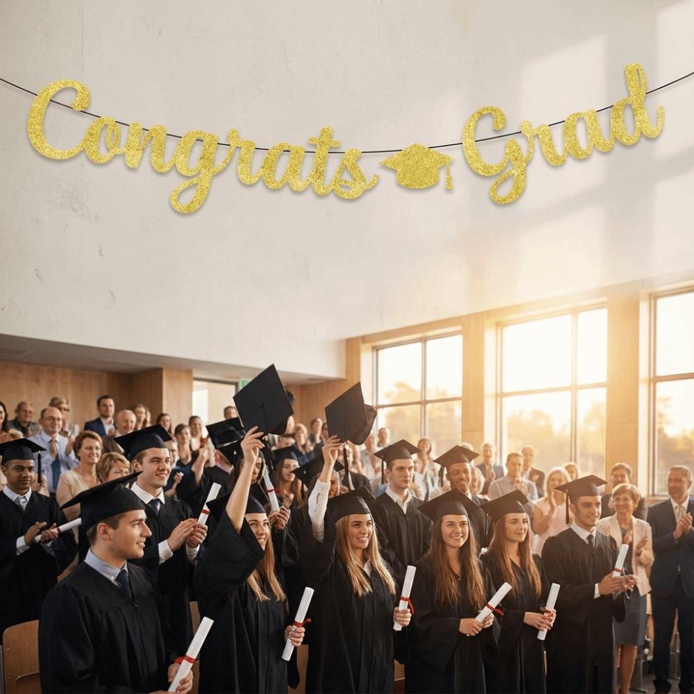 Reusable Glittery Gold Garland Glitter Decor Graduation Hanging Banner  Party Supplies