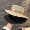 French Elegant Generous Flat Top Flat Brim Straw Hat Women's Spring and Summer Big Brim Sunshade Sun Protection Outdoor Travel Beach Sun Hat