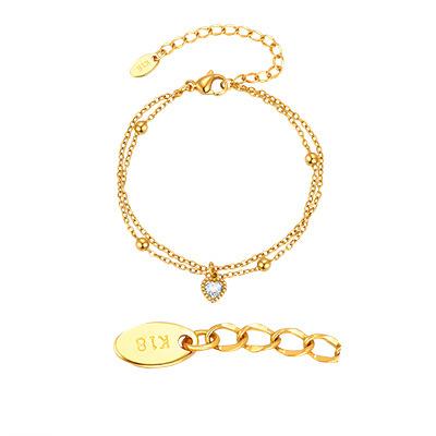 Ladies Accessories Stainless Steel Double Heart Zircon Gold Bracelet 2443