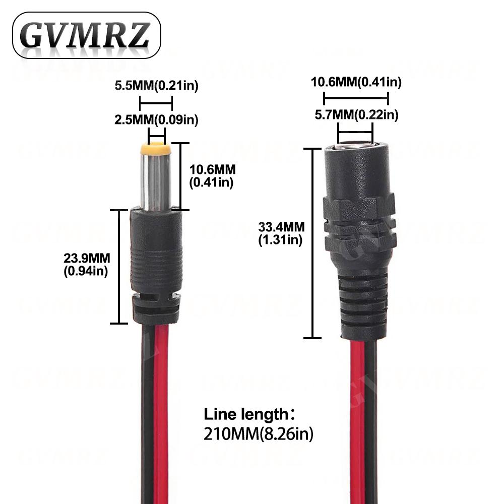 5PCS DC Power Male Female Cable 12V Plug DC Adapter Cable Plug Connector For CCTV Camera DC Plug 5.5*2.1mm 5.5x2.1