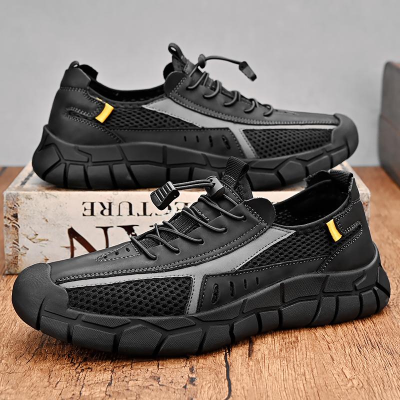 

Мужские дышащие повседневные уличные противоударные сетчатые модные универсальные кроссовки, нескользящая мягкая дышащая мужская обувь 39 чёрный