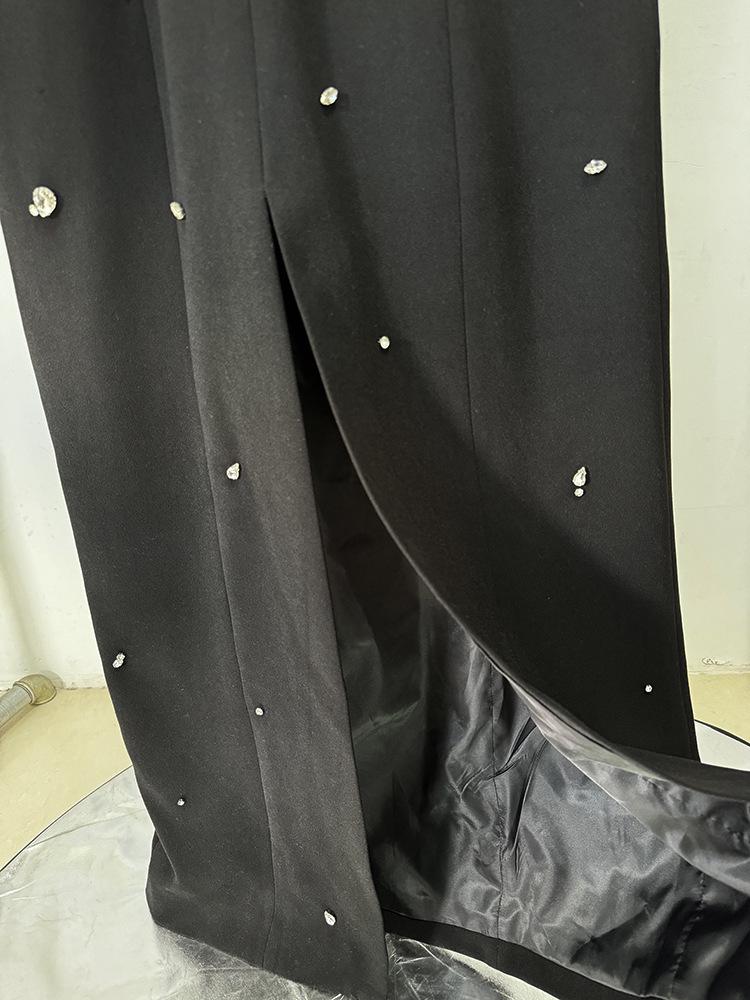 Elegant Heavy Beaded Long-Sleeve Diamond Long Dress