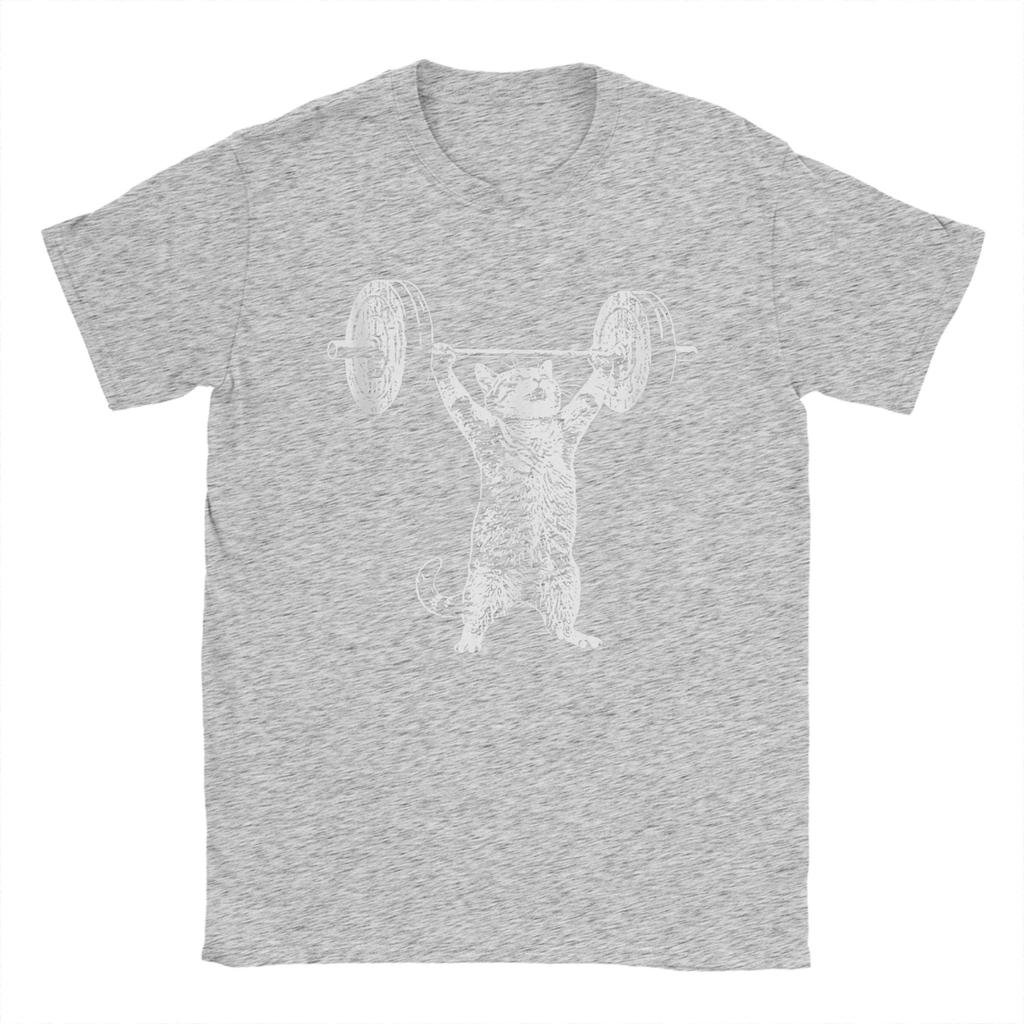 Vintage Retro Weight Lifting Gym Cat T Shirts Men Cotton Vintage TShirts Round Collar Tee Shirt Short Sleeve Clothes Plus Size