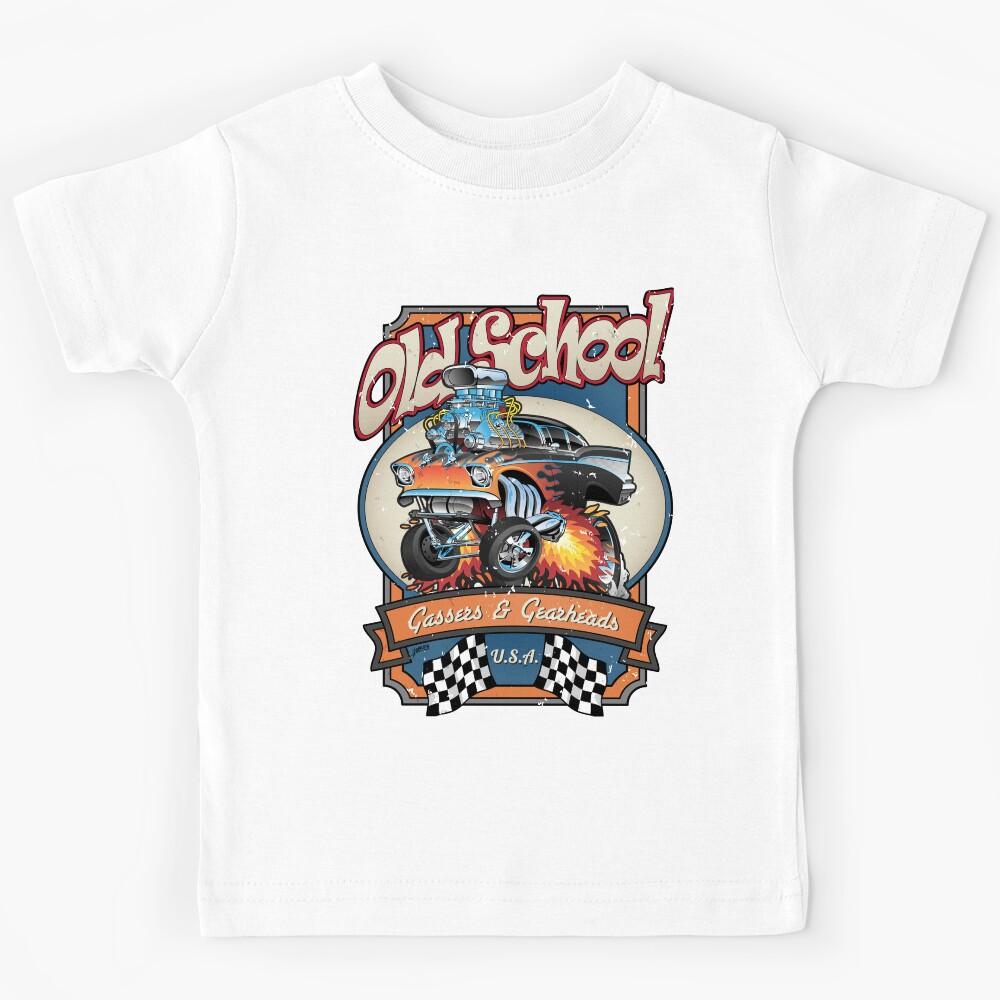 Vintage Old School Gassers and Gearheads Car Cartoon Illustration Kids T-Shirt 100