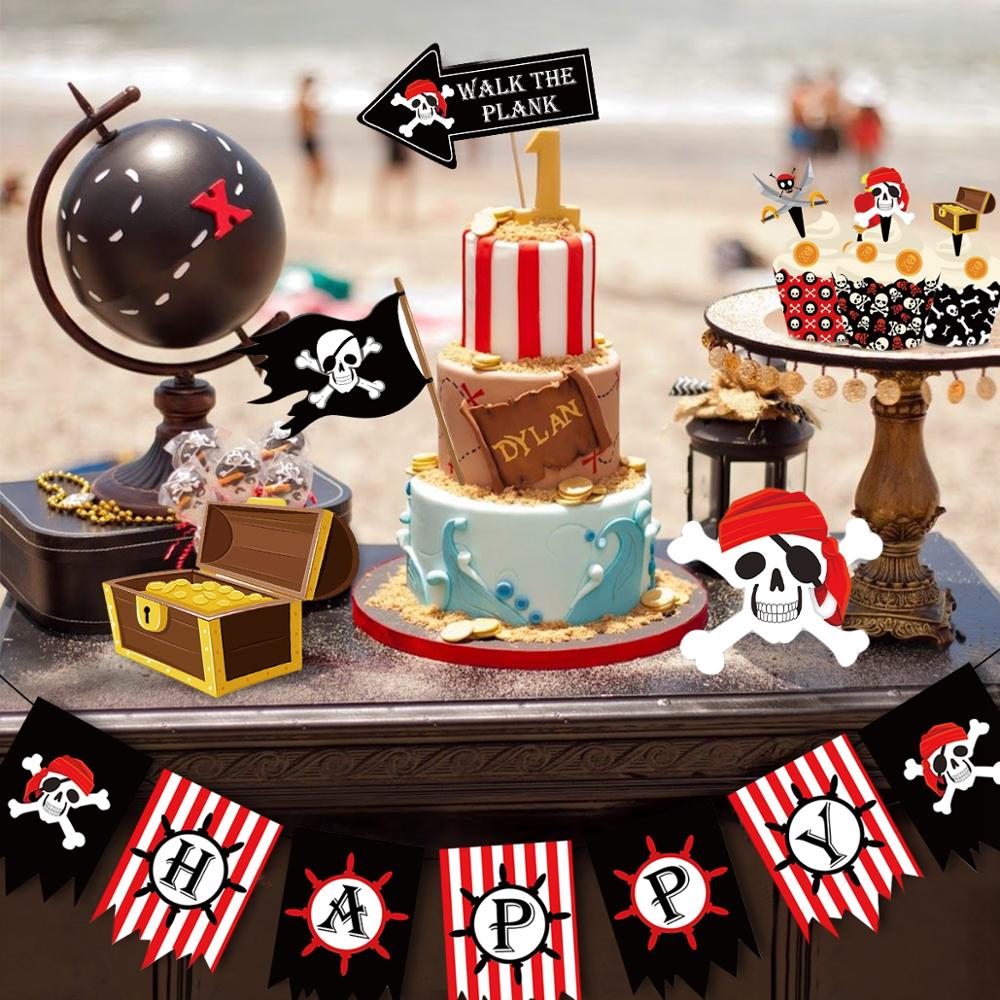 Pirate Theme Disposable Tableware Happy 1st Birthday Party Decorations Kids Napkins Paper Plates Pirate Birthday Party Supplies