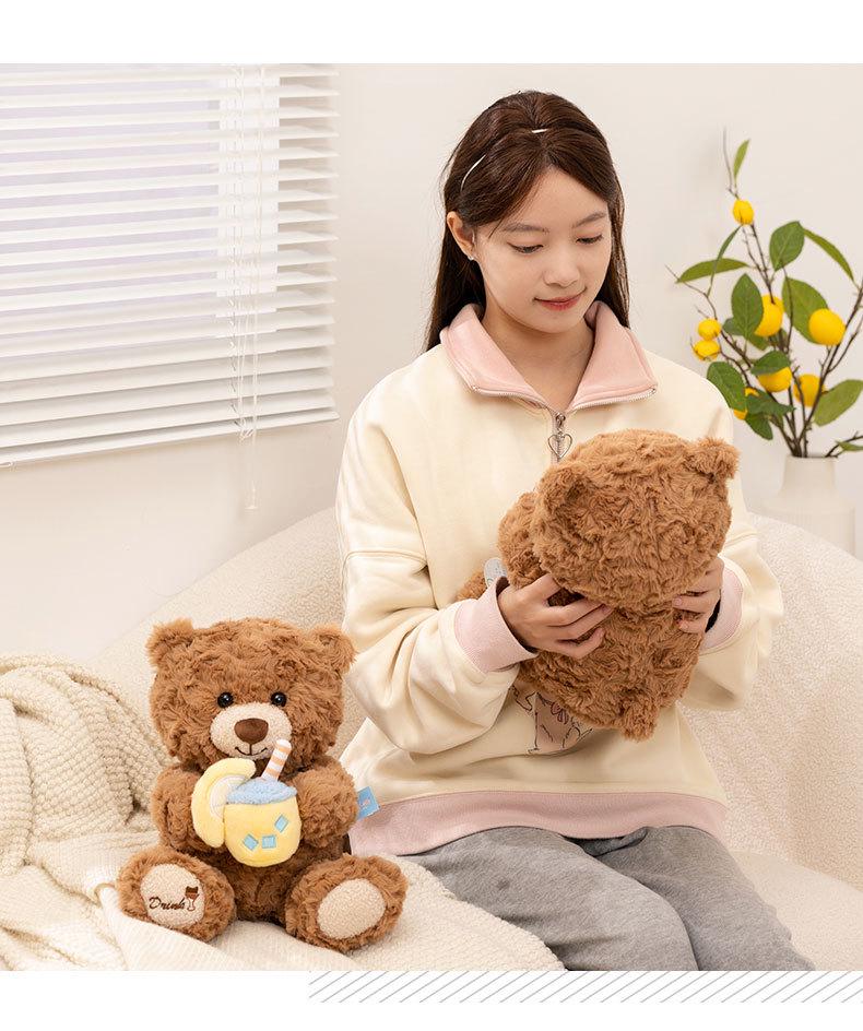 Milk Tea Bear Plush Toy: Teddy Bear Doll, Soothing Bedtime Companion, Customizable Birthday Gift.