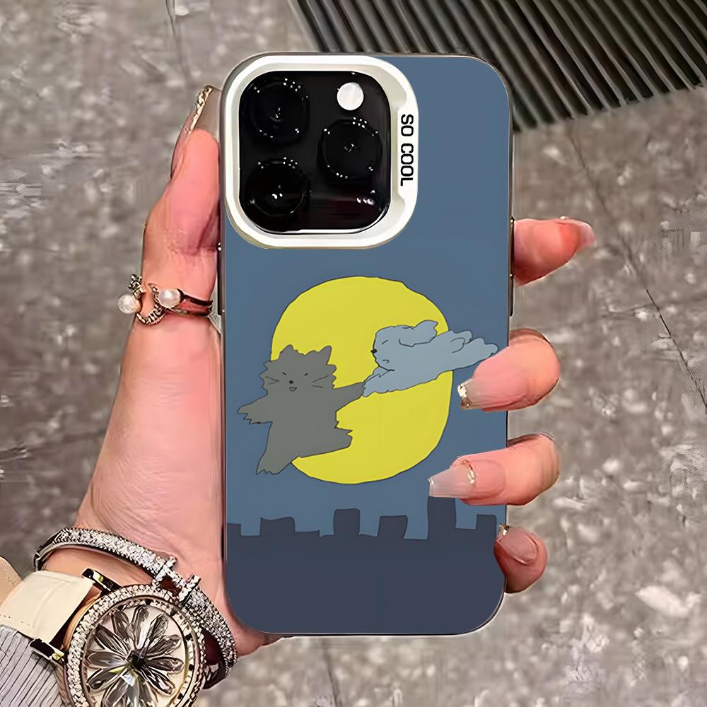 Cute Cartoon Cats And Dogs Phone Case For IPhone 17 Pro Max 16 15 14 13 11 12 Mini Xs Xr 8 Plus Se Color Silver Cover