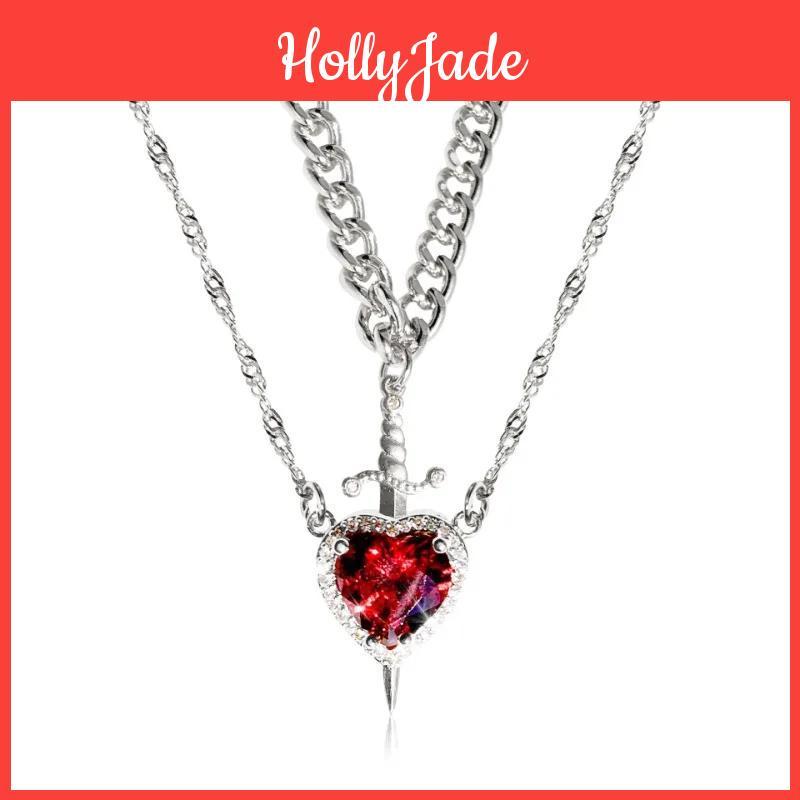 And Sword Heart Necklace Couple Necklaces 18k Gold Plated Stainless Steel Zircon Crystal Ring Bracelet Necklace Jewelry Set
