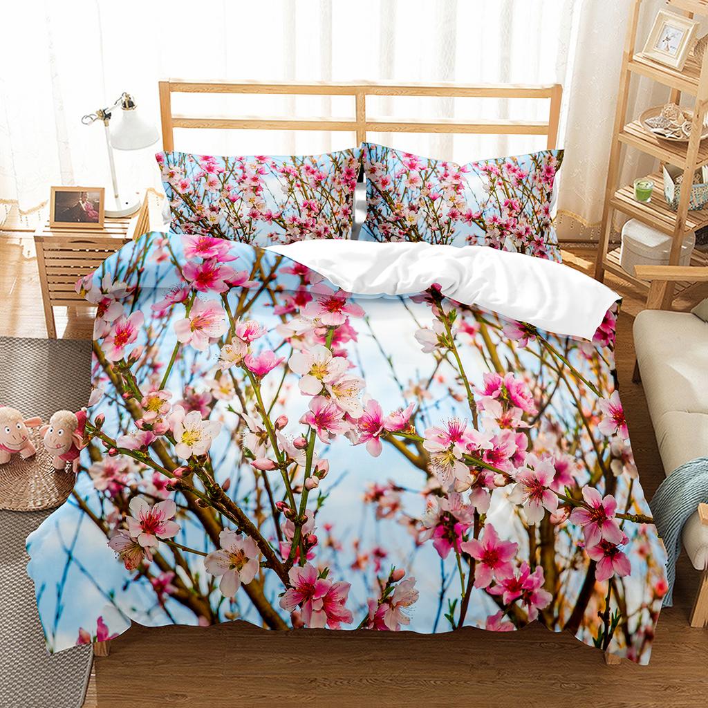 Spring Flowers King Queen Duvet Cover Colorful Floral Bedding Set Cherry Blossoms Quilt Cover 2/3pcs Polyester Comforter Cover