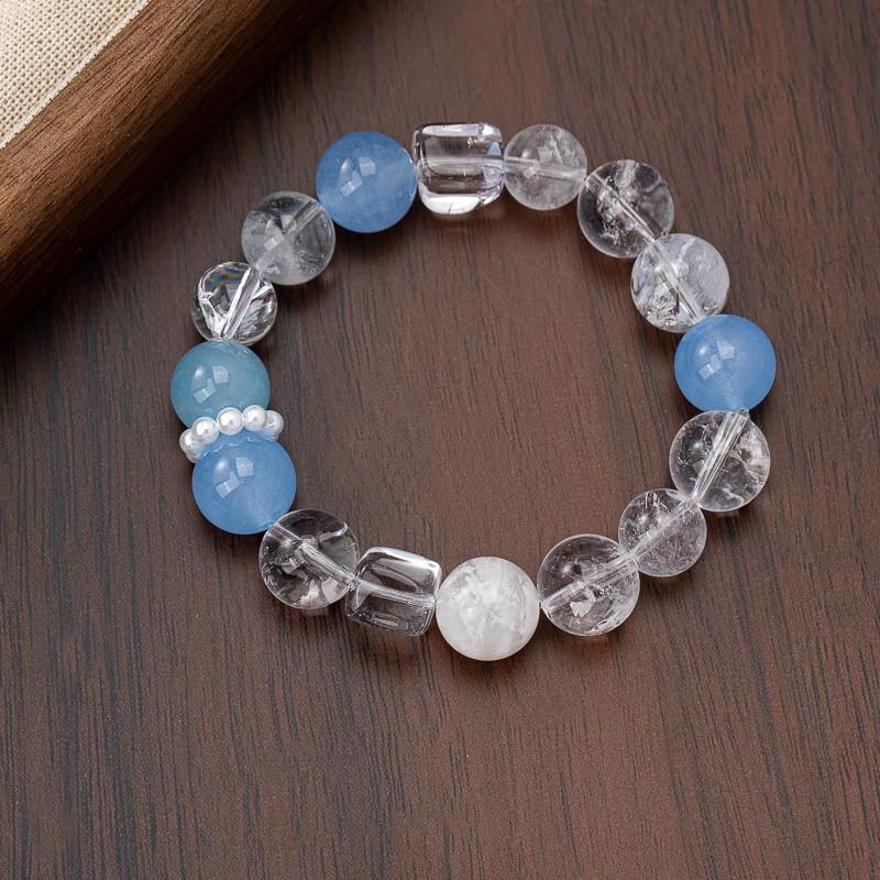 Womens White Crystal Beaded Bracelet With Star Charm Minimalist Elegant Jewelry Daily Wear 8731