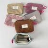 Mini Corduroy Cosmetic Pouch Solid Color with Contrast Zipper Portable Lipstick Makeup Bag Coin Purse for Women