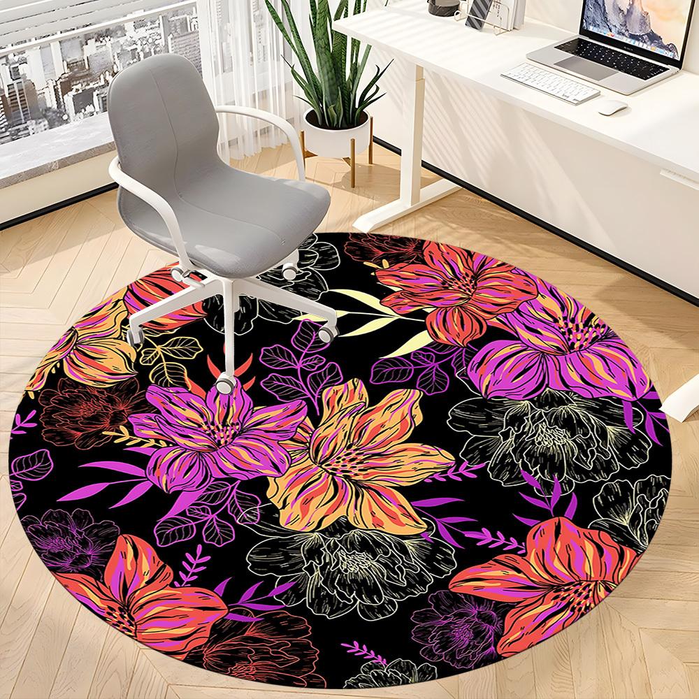 1pc Floral Pattern Carpet, Round Non Slip Durable Large Size Office Carpet, Suitable for Office