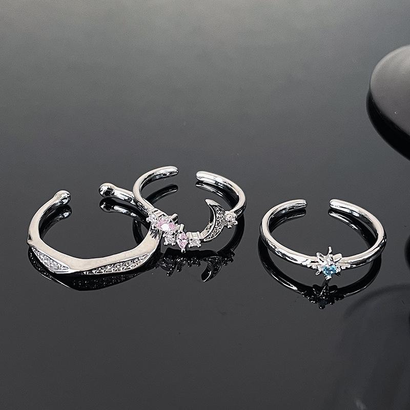Nischendesign Mond Ubimos Schlichtes und modisches offenes Ring-Set Voll von Diamanten Zirkonring
