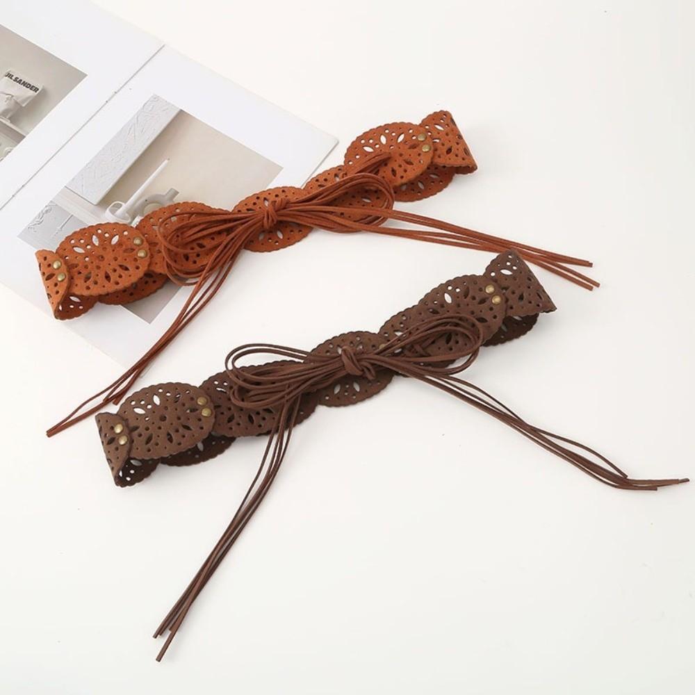 Hollow-out Design Waist Belt Ethnic Style Bohemian Belt Elegant Suede Belt  for Women